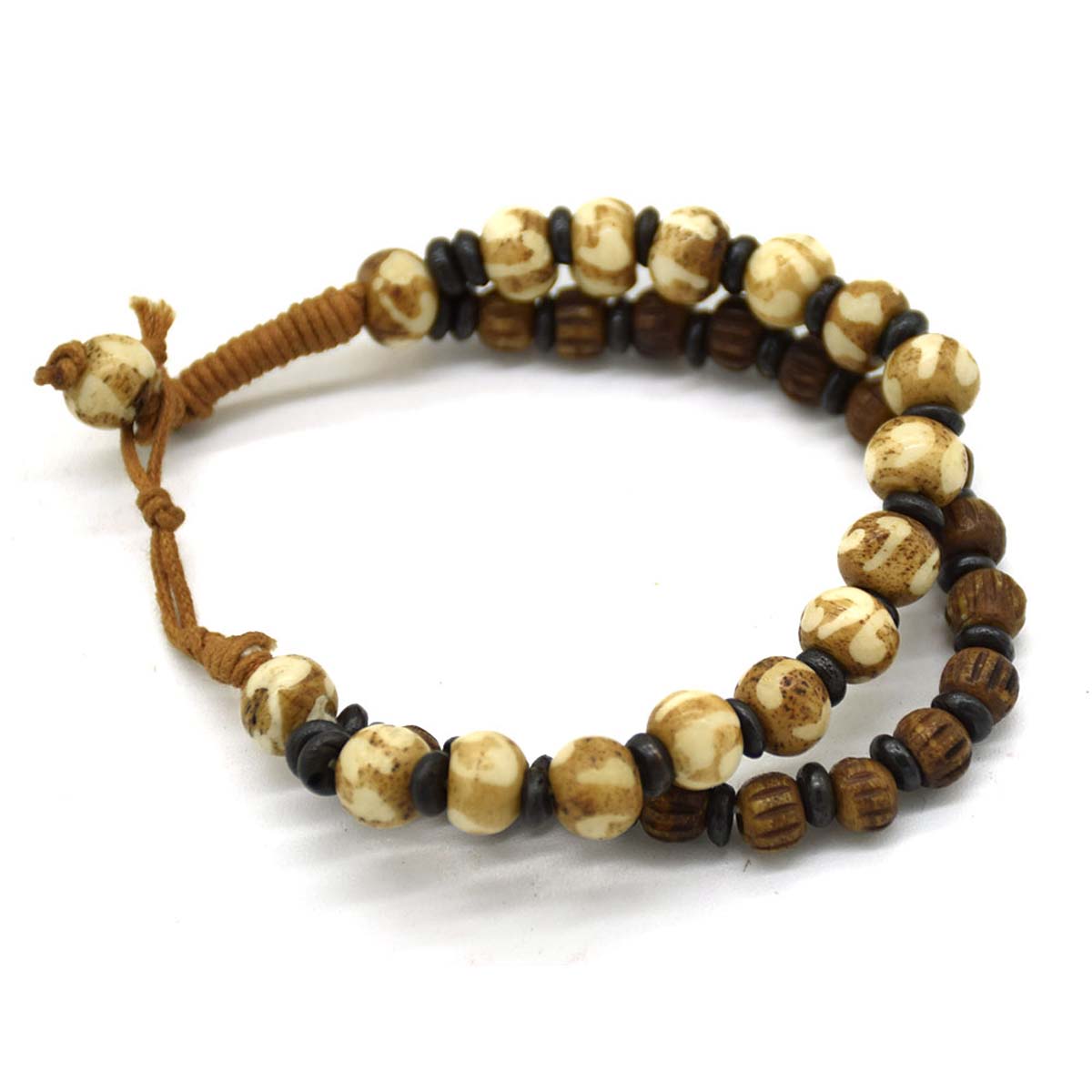 Bracelets in Bulk – Wooden Beaded Bracelet – Cotton Thread – Beige & Brown – Unique Fashionable Jewelry Collection for Women/Teens
